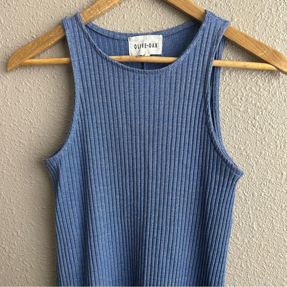 Olive + Oak Blue Ribbed High Neck Sleeveless Mini Swing Dress - Picture 4 of 7
